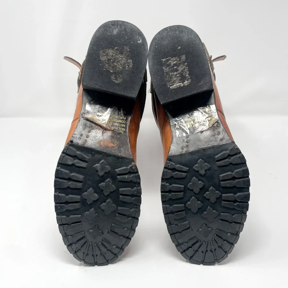 Freebird Steven Dillon Boots Womens 9 Brown Leather Tall Shearling Harness Strap